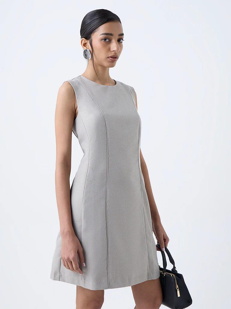 Wardrobe Grey Solid Shift Dress - Image 2