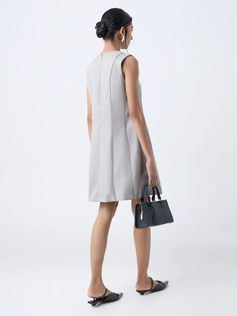 Wardrobe Grey Solid Shift Dress - Image 4