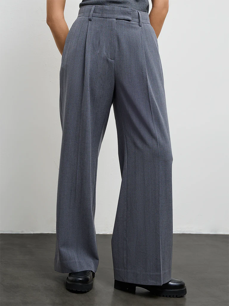 Wardrobe Grey Striped High-Rise Trousers - Image 2