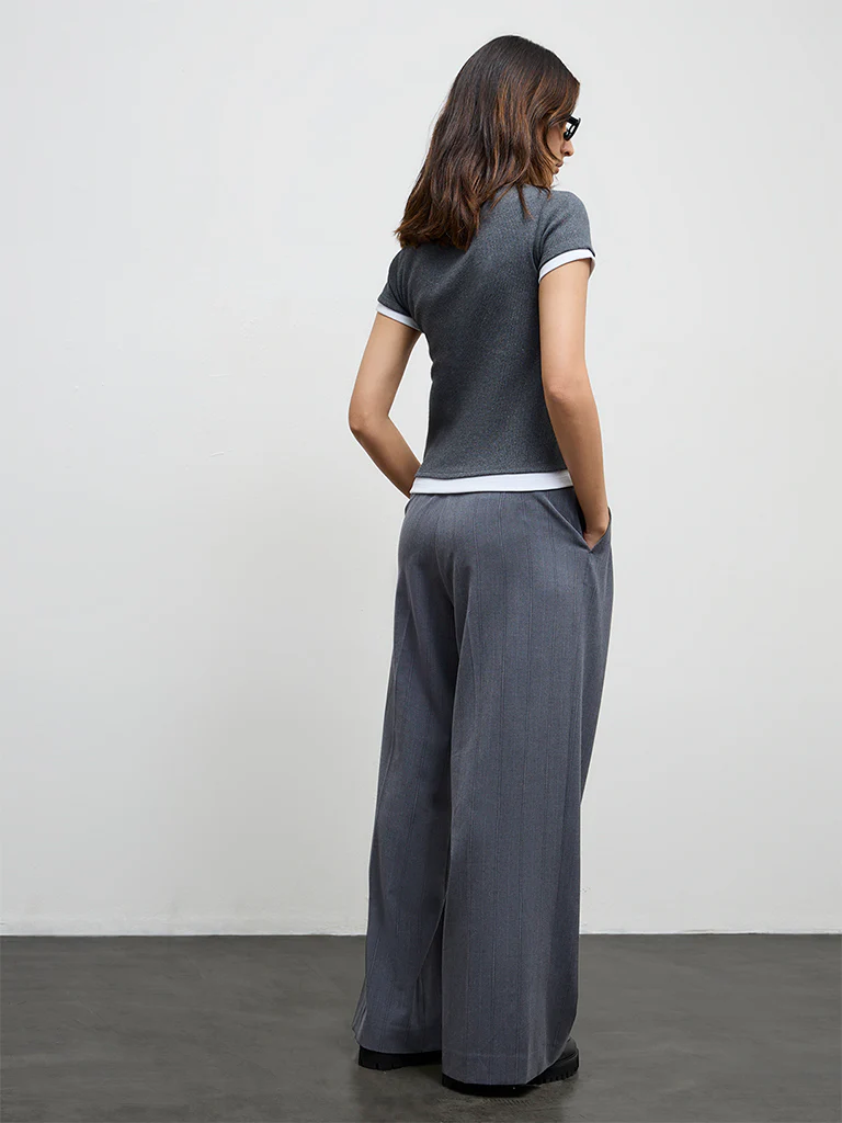 Wardrobe Grey Striped High-Rise Trousers - Image 4