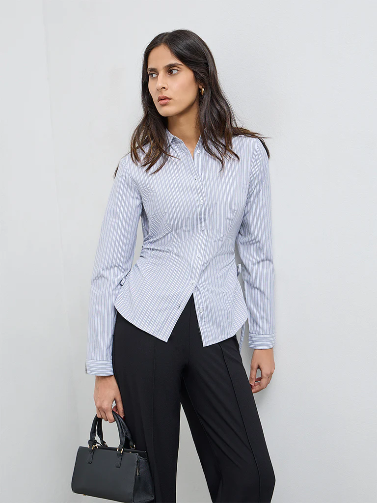 Wardrobe Grey Striped Ruched Shirt