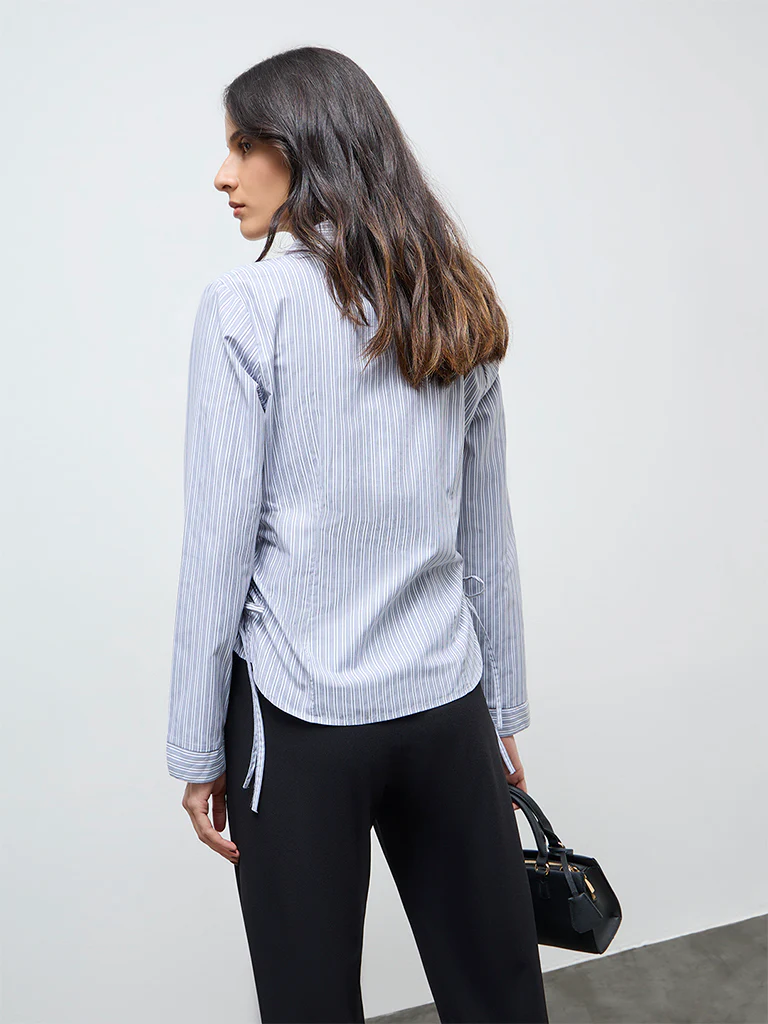 Wardrobe Grey Striped Ruched Shirt - Image 4
