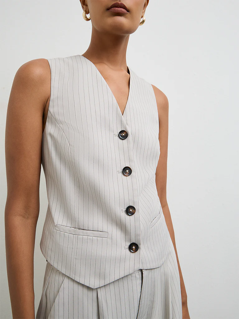 Wardrobe Grey Striped Waistcoat - Image 3