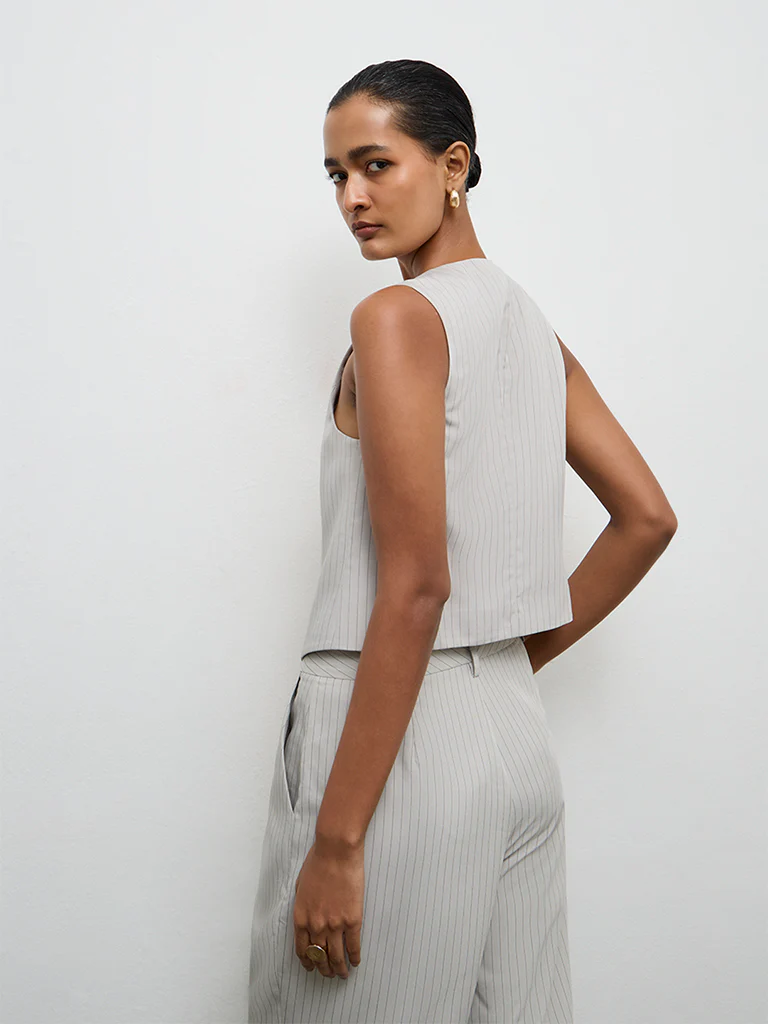 Wardrobe Grey Striped Waistcoat - Image 4