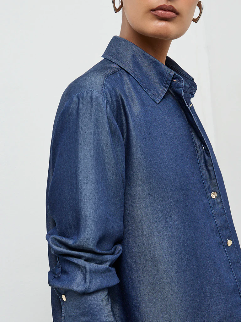 Wardrobe Indigo Chambray Shirt - Image 3