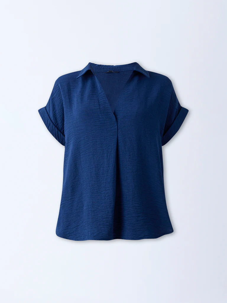 Wardrobe Indigo Crinkle-Textured Top - Image 5