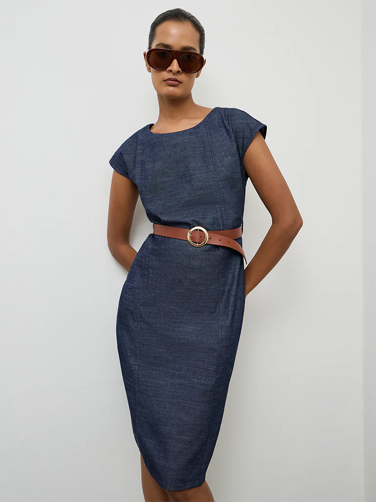 Wardrobe Indigo Denim A-Line Dress with Belt