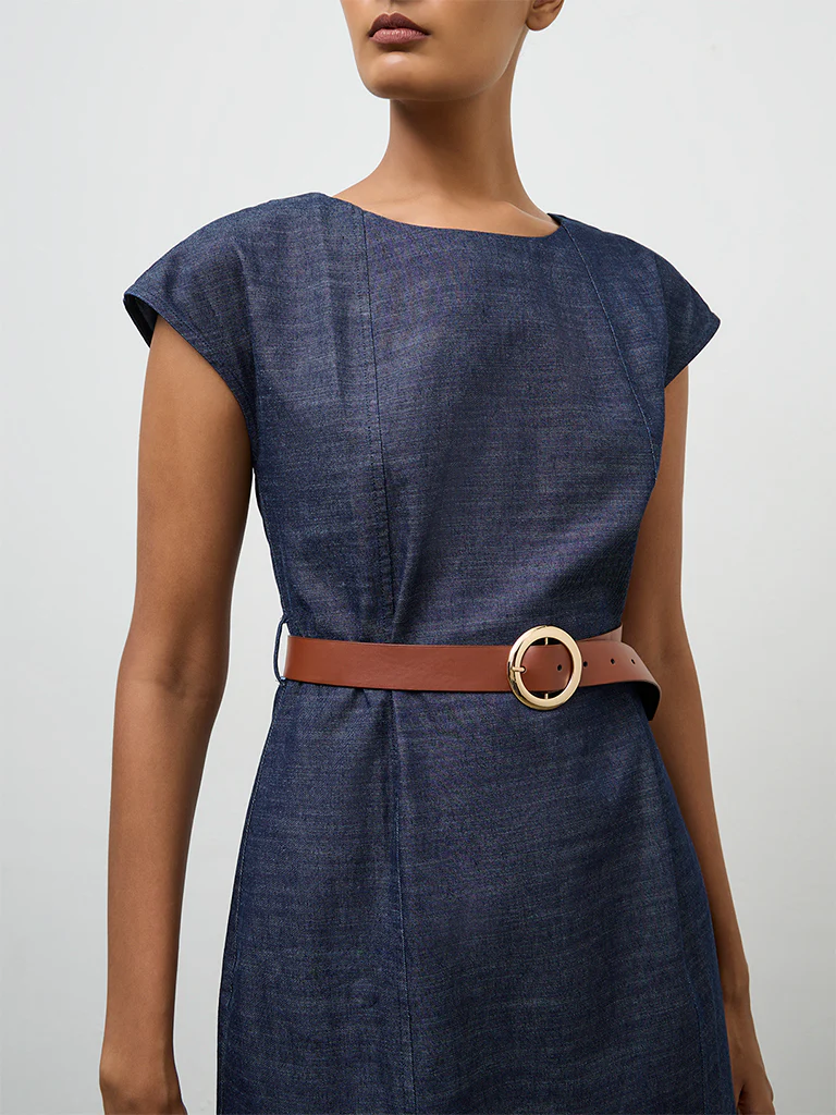 Wardrobe Indigo Denim A-Line Dress with Belt - Image 3