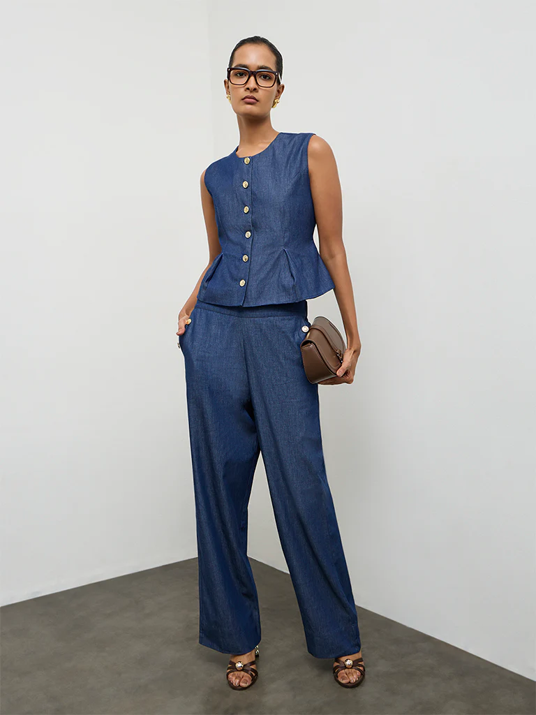 Wardrobe Indigo Denim Peplum Blouse