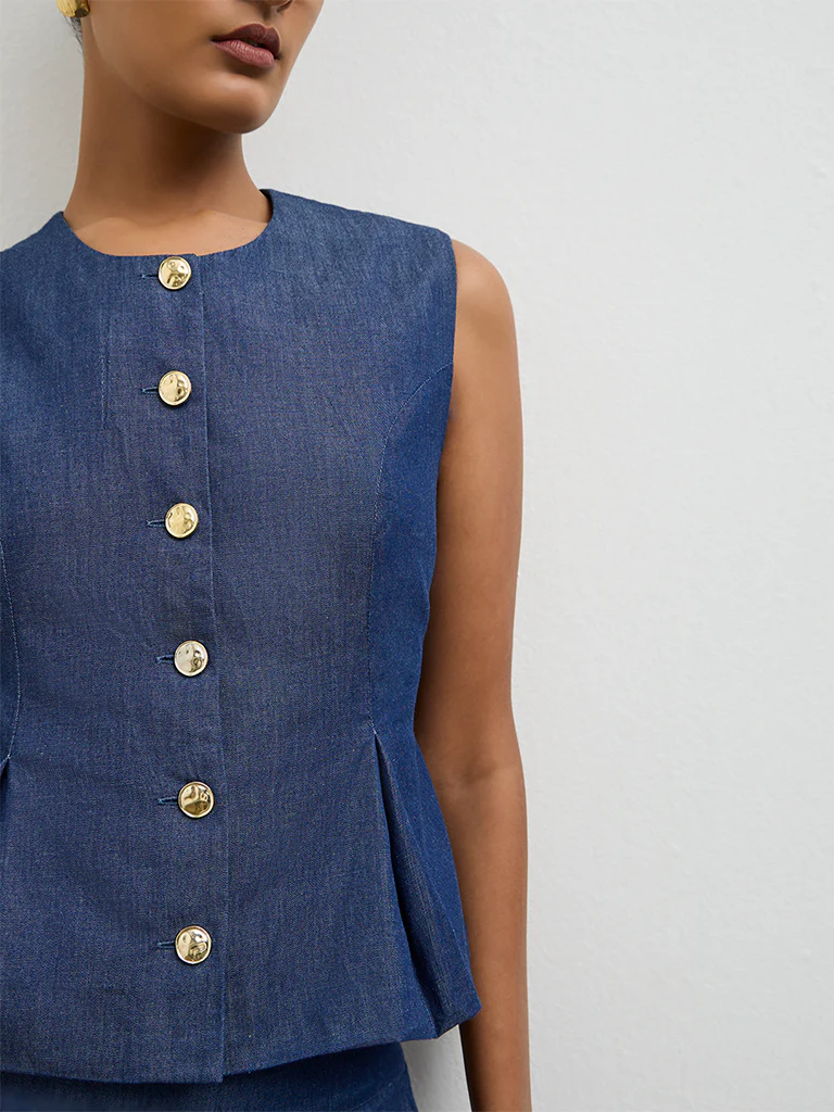 Wardrobe Indigo Denim Peplum Blouse - Image 3
