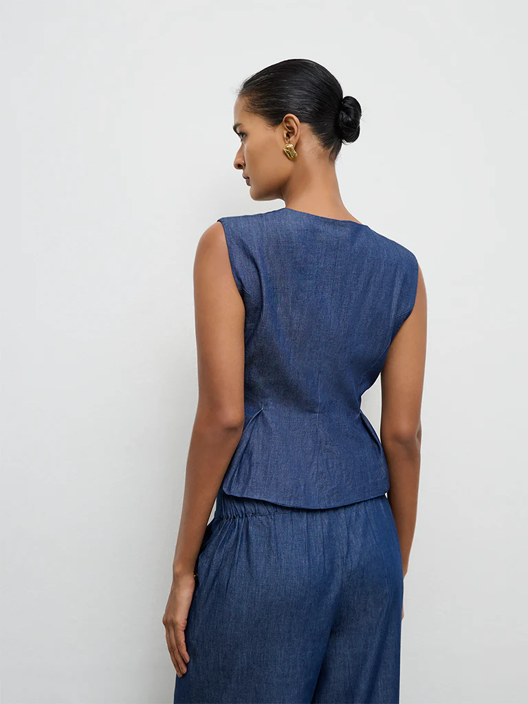 Wardrobe Indigo Denim Peplum Blouse - Image 4