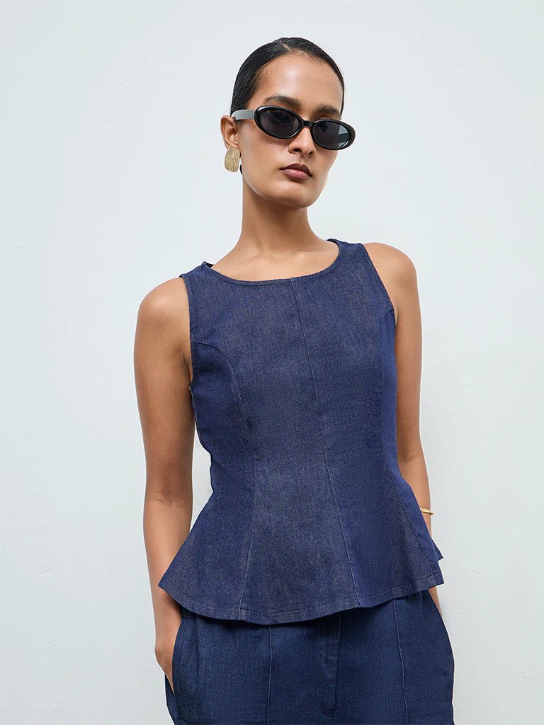 Wardrobe Indigo Peplum Denim Top