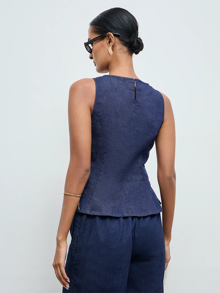 Wardrobe Indigo Peplum Denim Top - Image 4