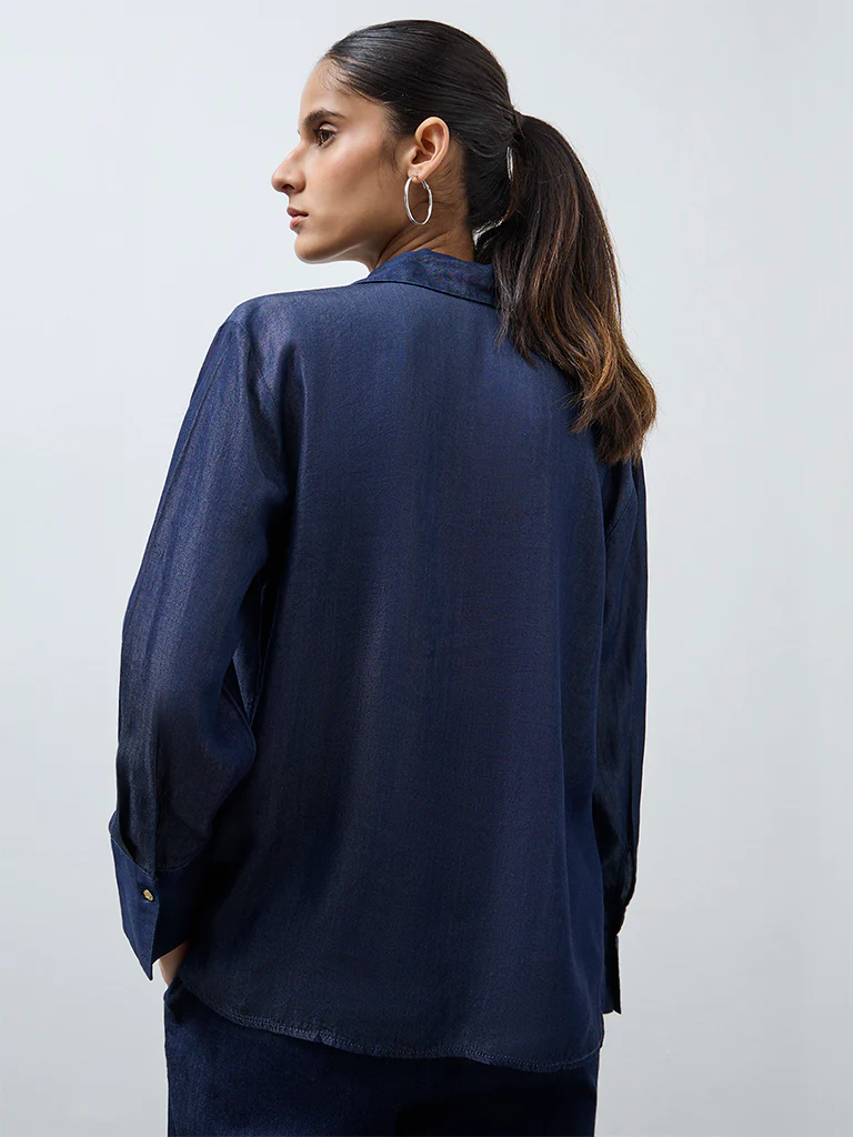 Wardrobe Indigo Solid Cotton Blouse - Image 4