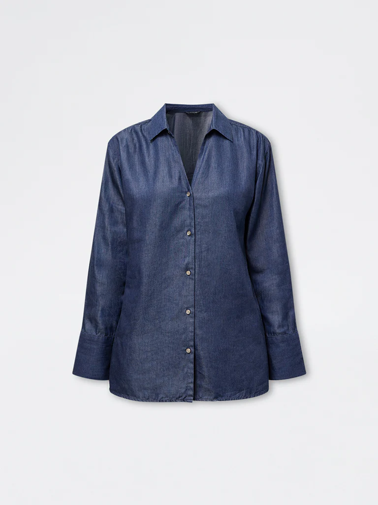 Wardrobe Indigo Solid Cotton Blouse - Image 5