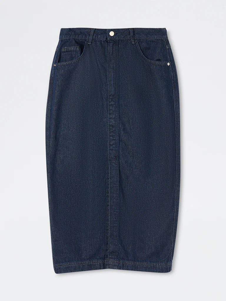 Wardrobe Indigo Solid High-Rise Denim A-Line Skirt - Image 3