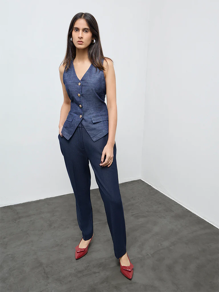 Wardrobe Indigo Solid High-Rise Trousers