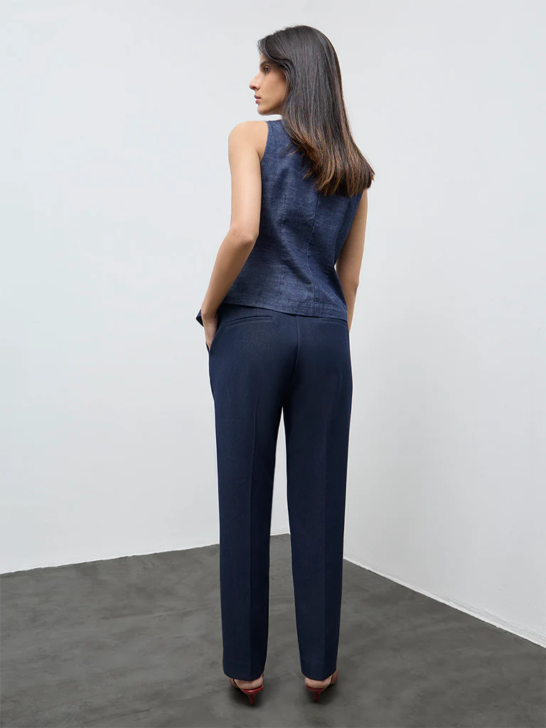 Wardrobe Indigo Solid High-Rise Trousers - Image 4