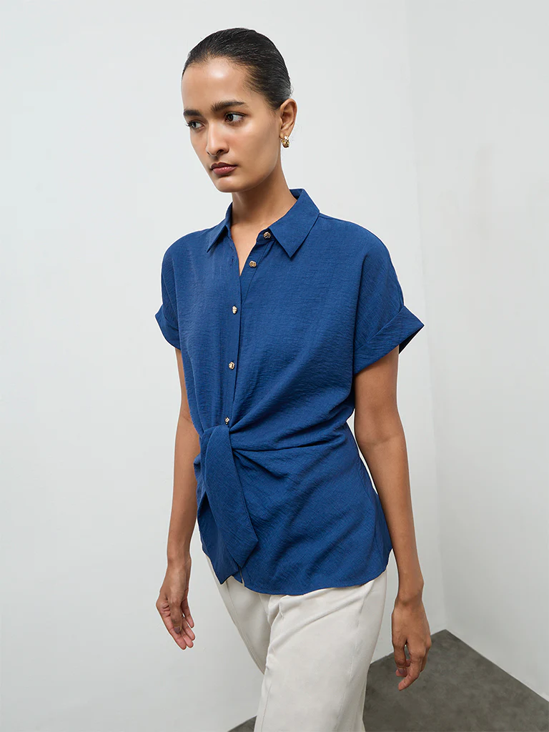 Wardrobe Indigo Tie-Up Blouse