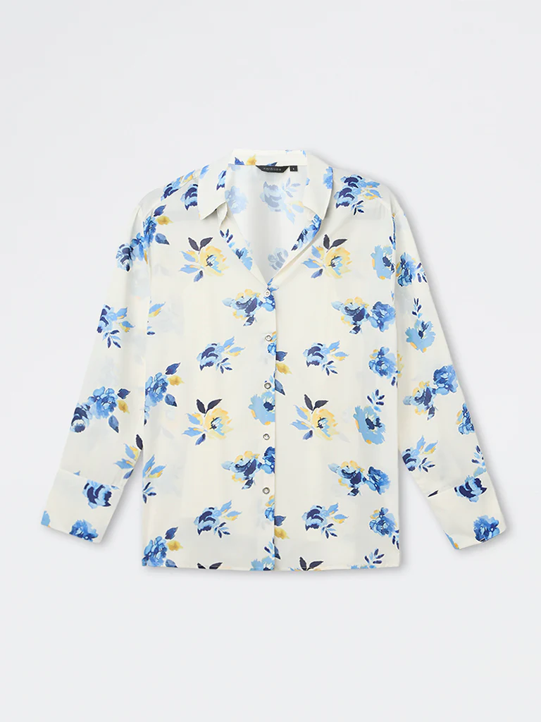Wardrobe Ivory Floral Pattern Shirt with Camisole - Image 3