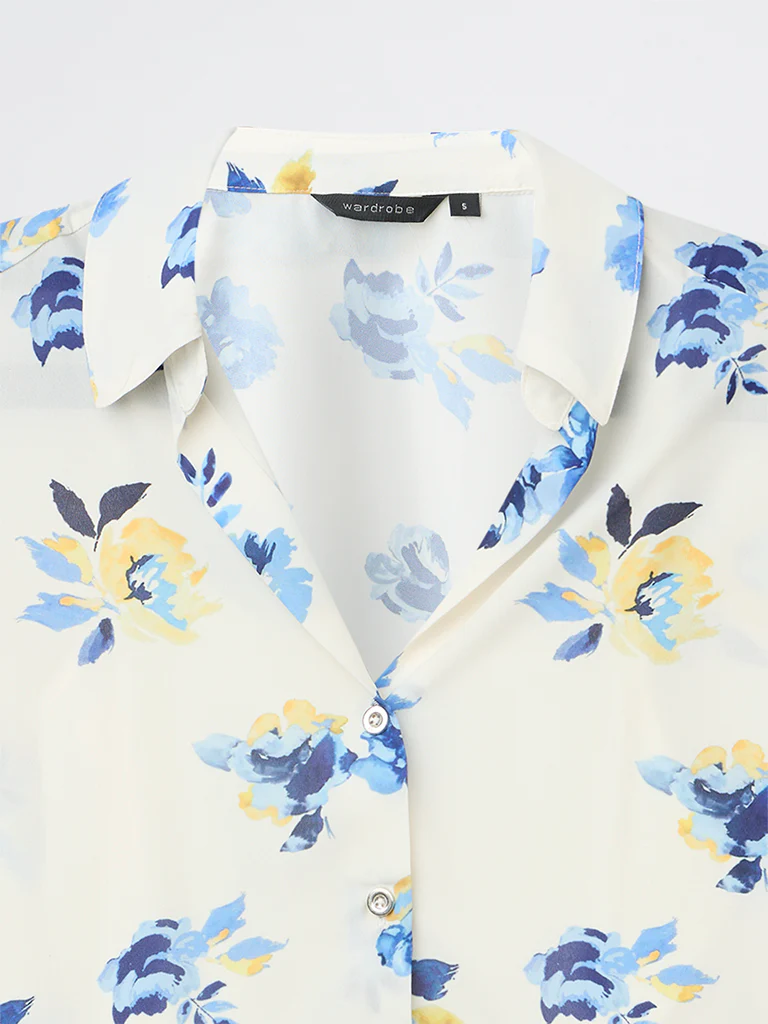 Wardrobe Ivory Floral Pattern Shirt with Camisole - Image 5