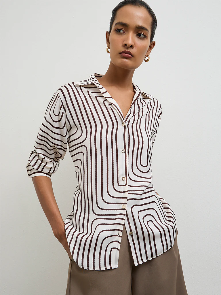 Wardrobe Ivory Geometric Printed Shirt - Image 2