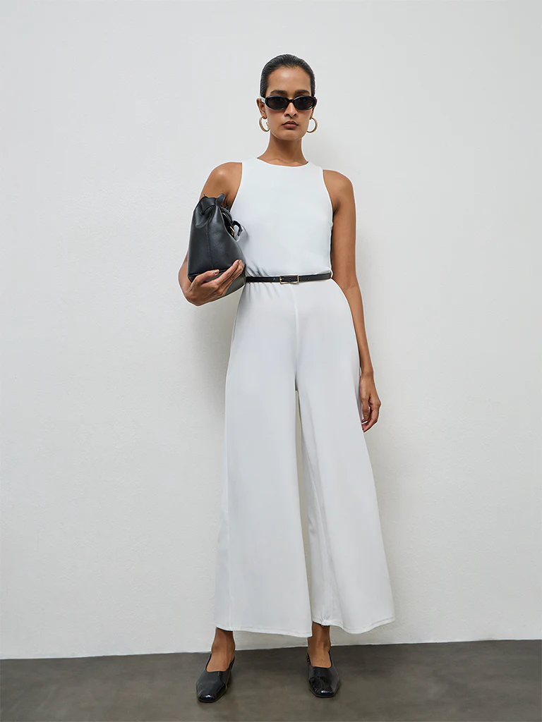 Wardrobe Ivory Jumpsuit with Belt and Corsage Set