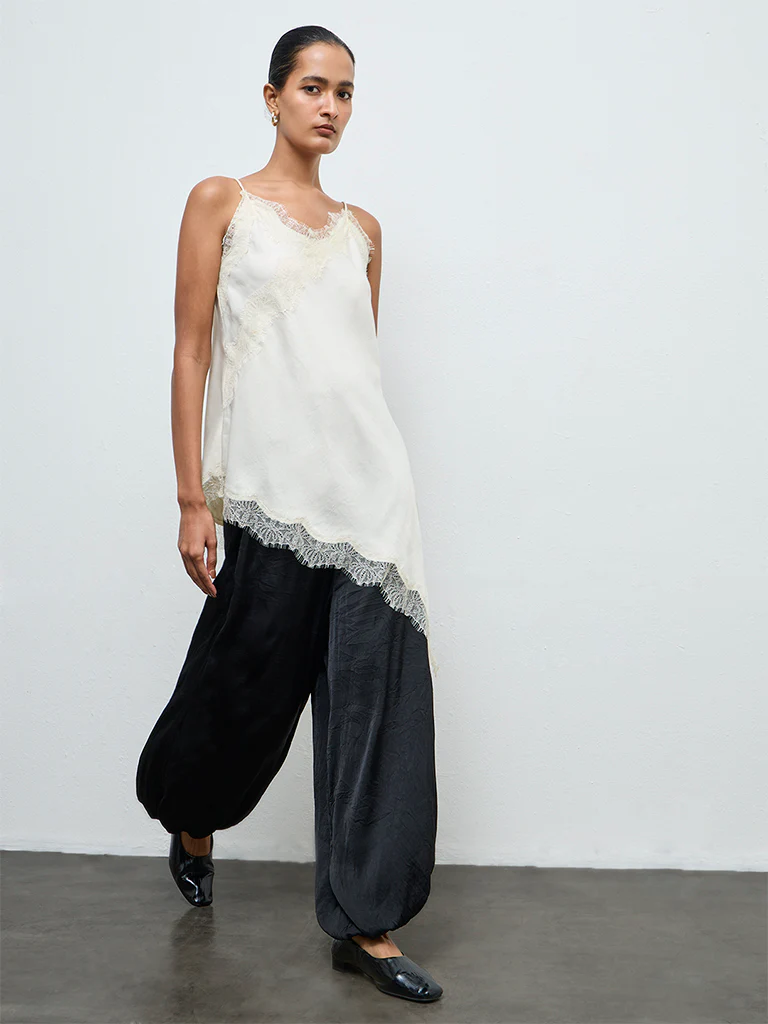 Wardrobe Ivory Lace-Detailed Asymmetrical Top - Image 2