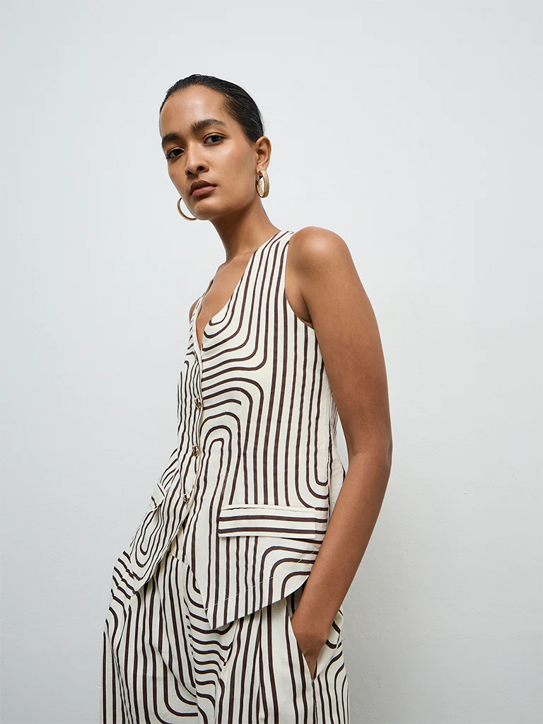 Wardrobe Ivory Printed Cotton-Blend Waistcoat