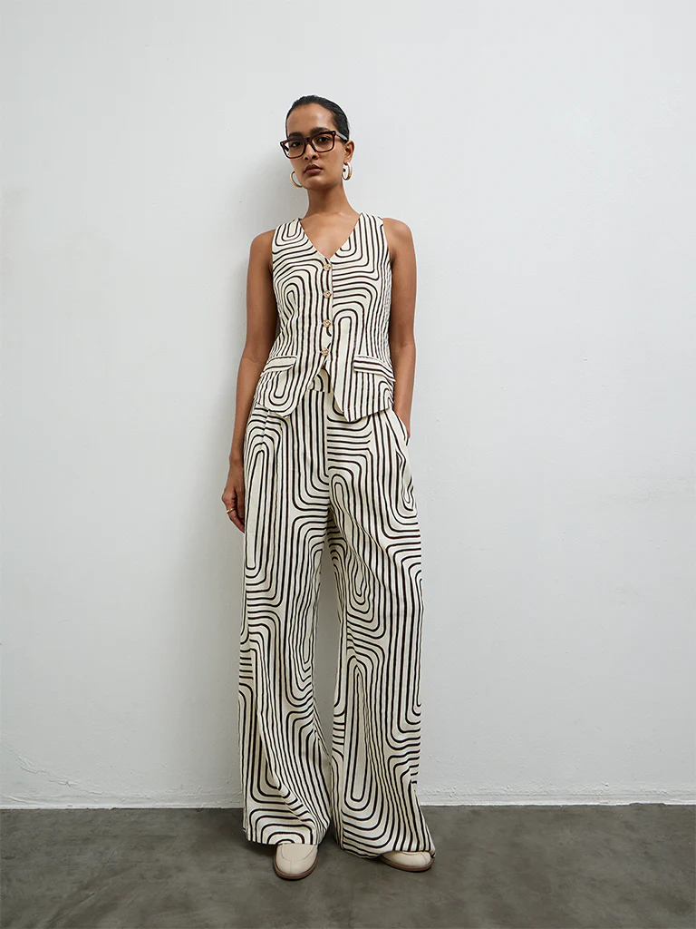 Wardrobe Ivory Printed Cotton-Blend Waistcoat - Image 2