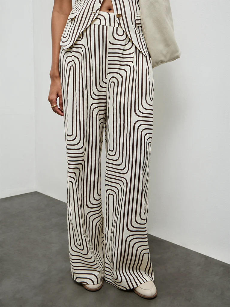 Wardrobe Ivory Printed High-Rise Cotton-Blend Trousers - Image 2