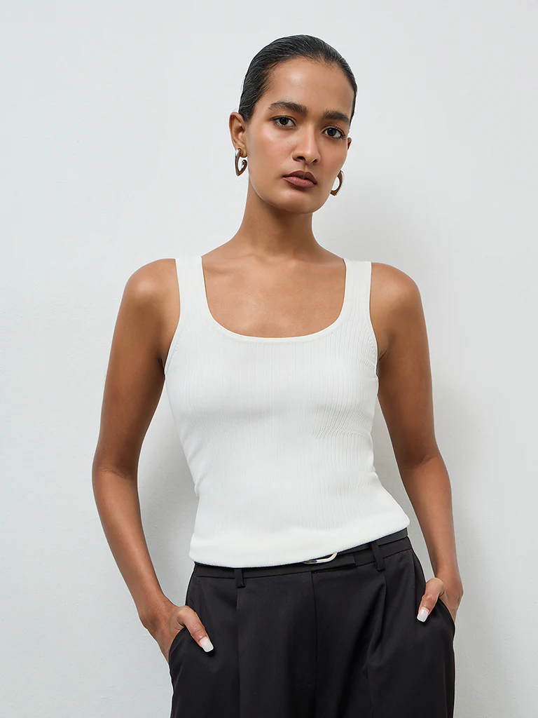 Wardrobe Ivory Ribbed Textured Tank Top - Image 2