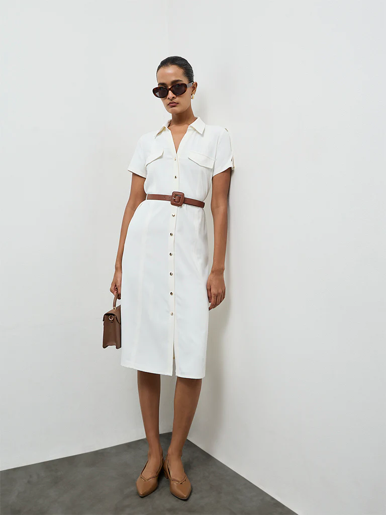 Wardrobe Ivory Shirt Dress with Belt