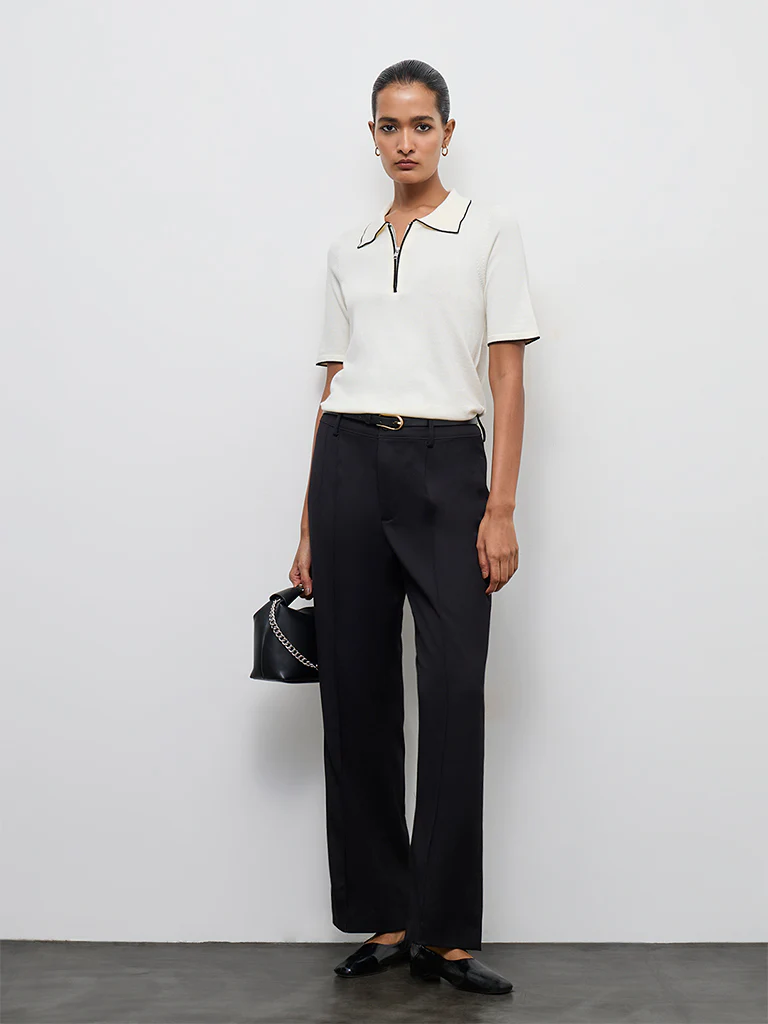 Wardrobe Ivory Solid Quarter-Zip Top - Image 2