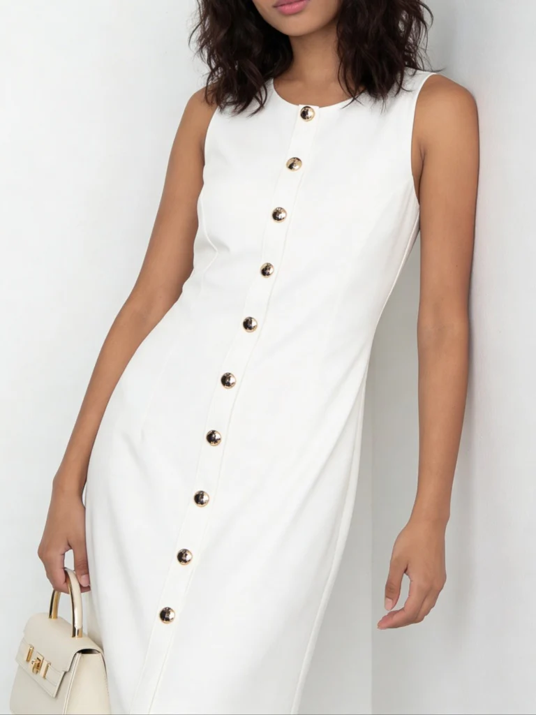Wardrobe Ivory Solid Straight Dress - Image 3