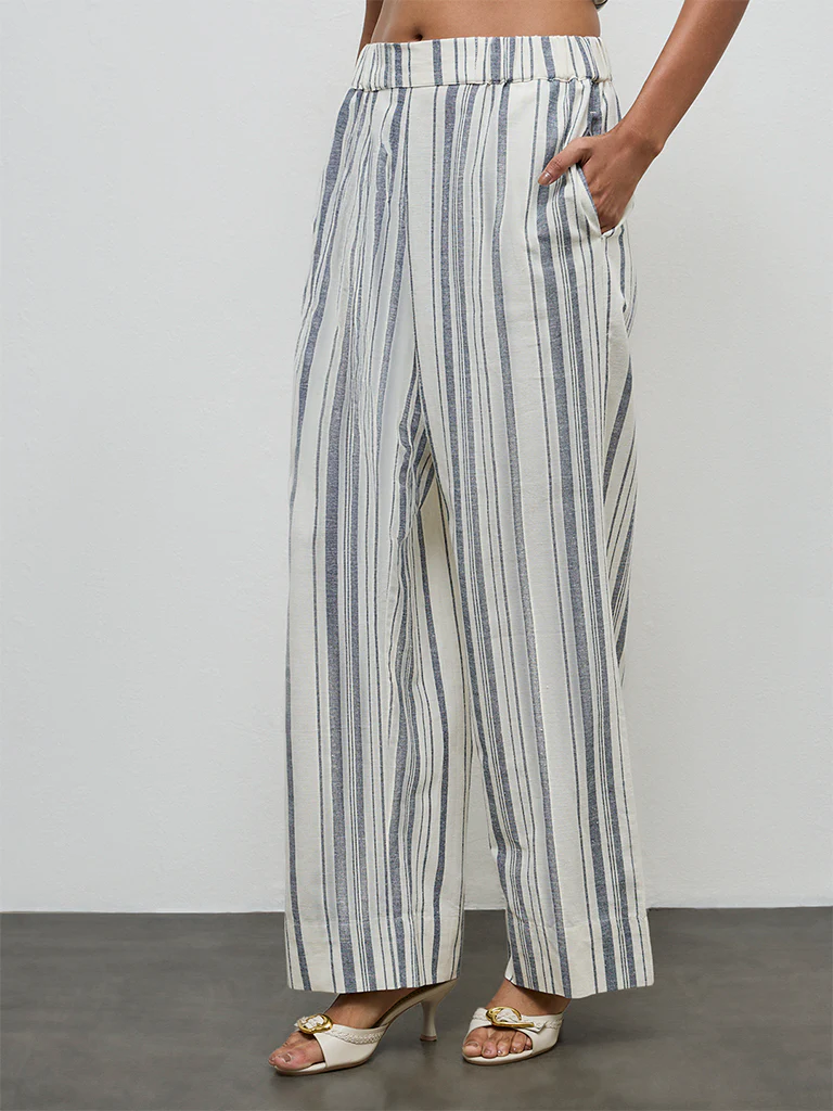 Wardrobe Ivory Striped High-Rise Cotton-Blend Trousers - Image 2