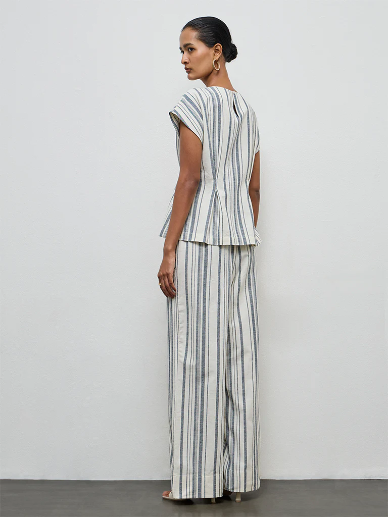 Wardrobe Ivory Striped High-Rise Cotton-Blend Trousers - Image 4