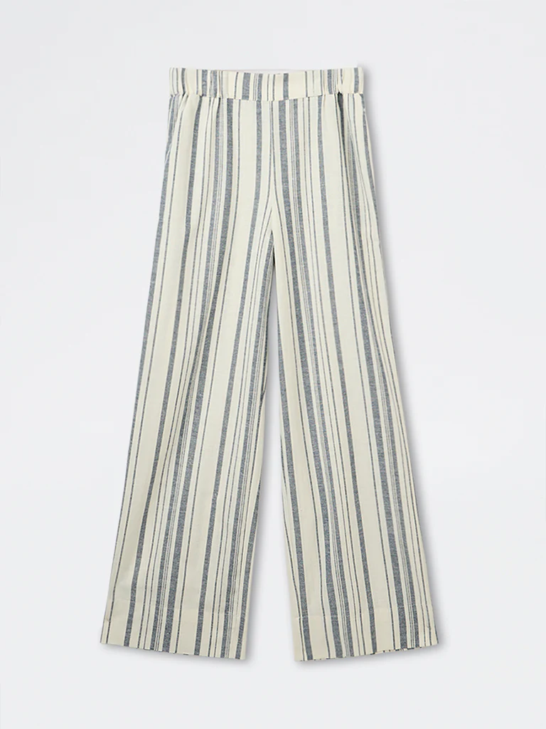 Wardrobe Ivory Striped High-Rise Cotton-Blend Trousers - Image 5