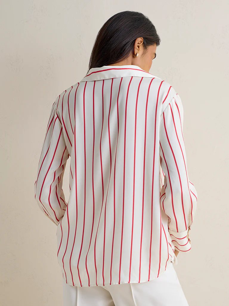 Wardrobe Ivory Striped Satin Shirt - Image 4