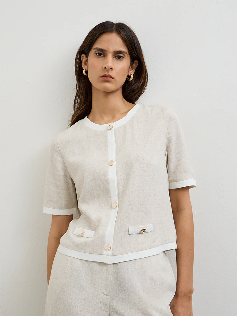 Wardrobe Light Beige Contrast-Detailed Cotton Blouse