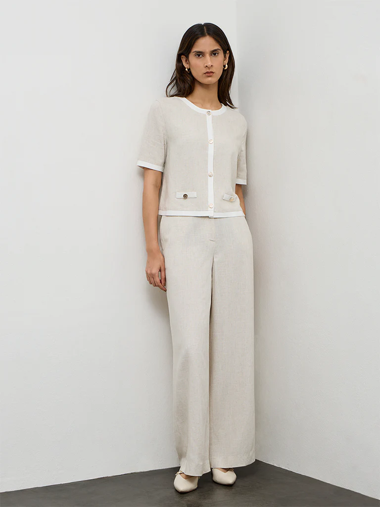 Wardrobe Light Beige High-Rise Cotton Trousers