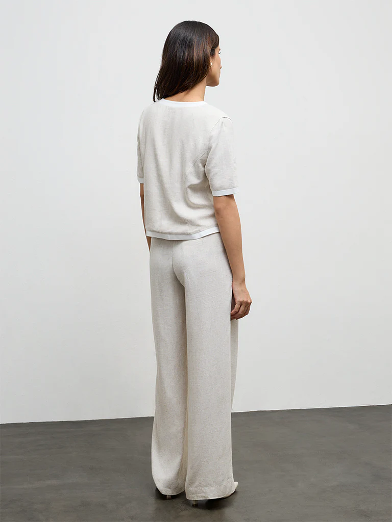 Wardrobe Light Beige High-Rise Cotton Trousers - Image 4