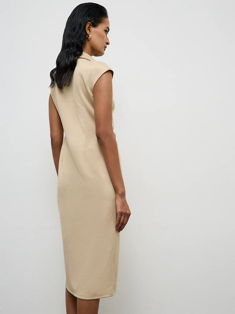 Wardrobe Light Beige Ruched A-Line Dress - Image 4