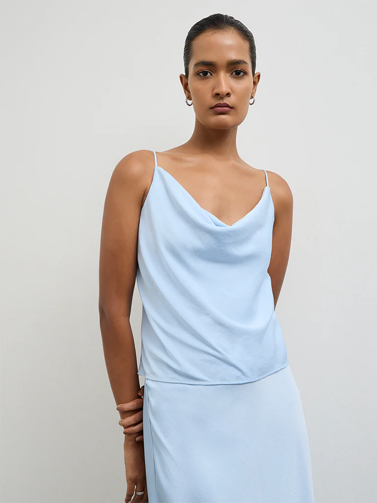 Wardrobe Light Blue Cowl-Neck Top - Image 2