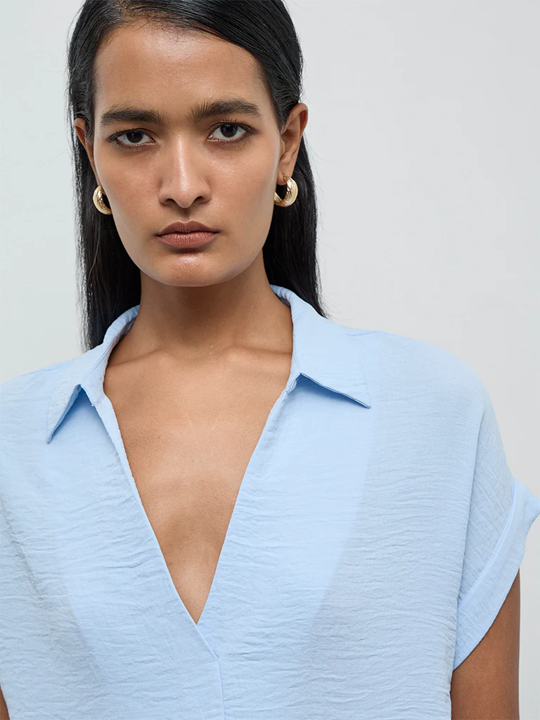 Wardrobe Light Blue Crinkle-Textured Blouse - Image 3