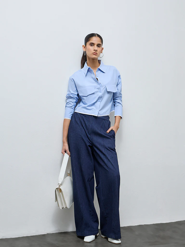 Wardrobe Light Blue Cropped Shirt - Image 2