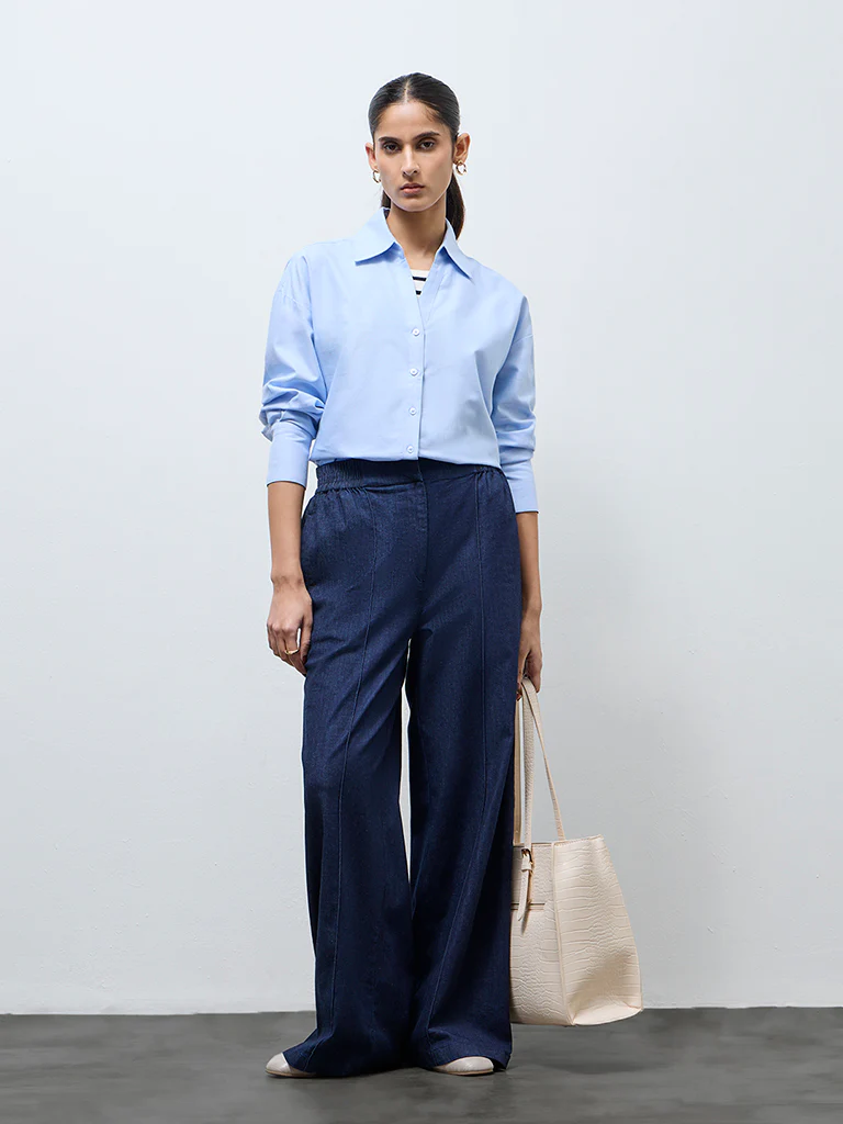 Wardrobe Light Blue High-Low Cotton Shirt