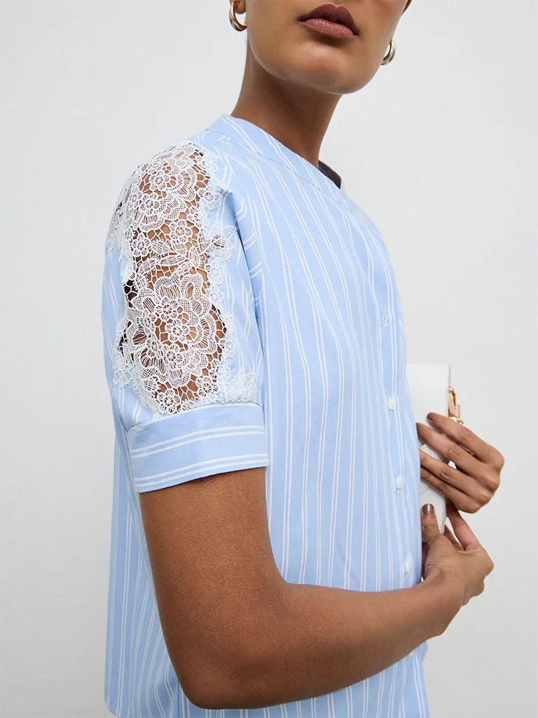 Wardrobe Light Blue Striped Blouse - Image 3