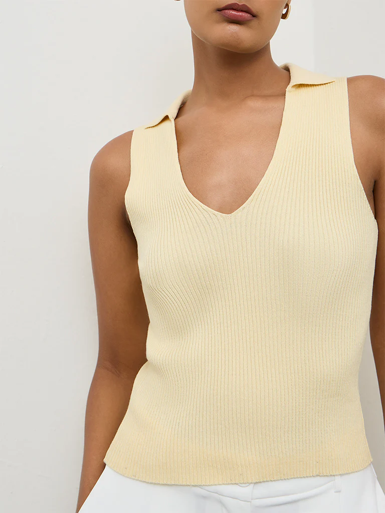 Wardrobe Light Yellow Ribbed Top - Image 3