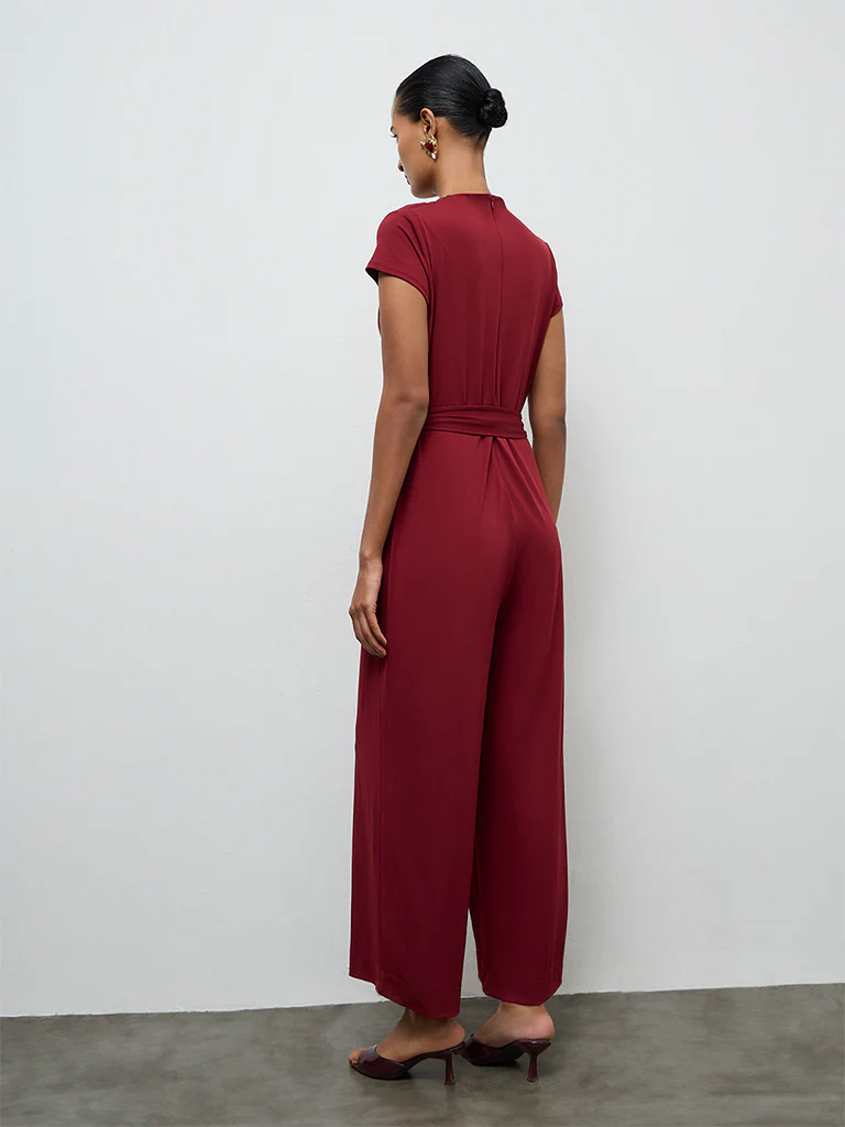 Wardrobe Maroon Cowl Neckline Jumpsuit - Image 4